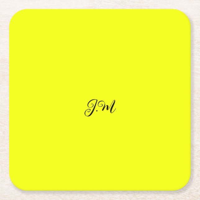 Fluorescerande gult i fast färg initialer namn underlägg papper kvadrat (Framsidan)