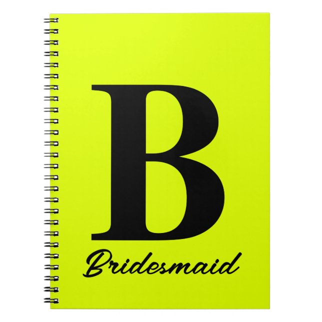 Fluorescerande Gult Neon Monogram Bridemaid Bröllo Anteckningsbok (Framsidan)