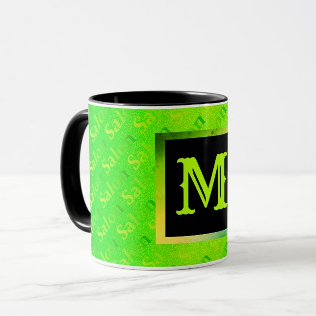 Fluorescerande neon Elegant Monogrammad Mugg (Framsida vänster)