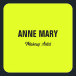 Fluorescerande neon gul ljus färgstark anpassad  fyrkantigt klistermärke<br><div class="desc">Tryckt med ljus neon gul färg bakgrund och svart text,  är detta perfekt för de som söker ljusa färgdesigner.</div>