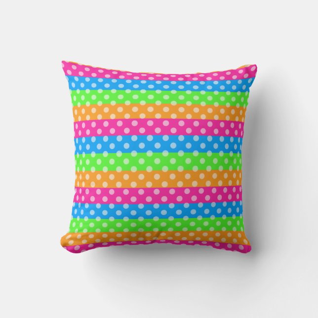 Fluorescerande regnbåge med polka dots kudde (Framsida)