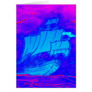 fluorescerande segelbåt 1 hälsningskort