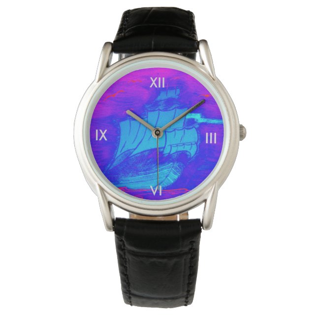 fluorescerande segelbåt armbandsur (Framsida)