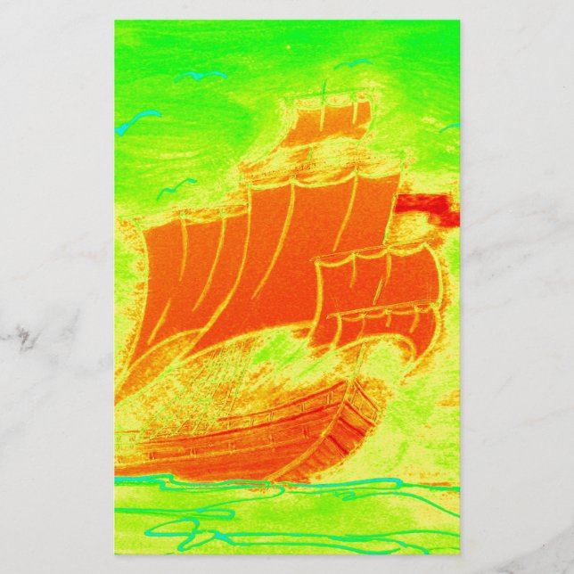 fluorescerande segelbåt brevpapper (Framsida)