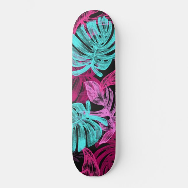 Fluorescerande tropiska handflatan mini skateboard bräda 18,5 cm (Framsida)