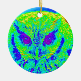fluorescerande uggla julgransprydnad keramik