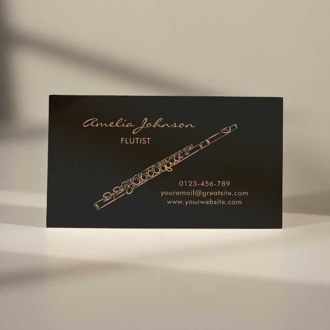 Flute Black & Guld Elegant Visitkort (Skapare uppladdad)