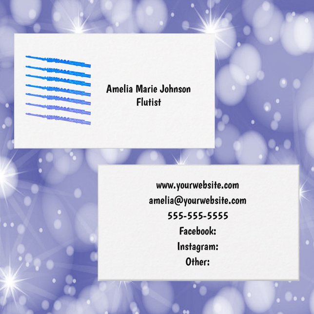 Flute Blue Personalize Visitkort (A business card with text you can personalize with a pattern of blue flutes.)
