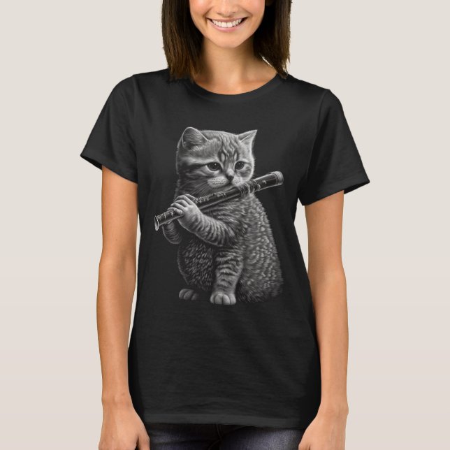 Flute Cat T Shirt (Framsida)