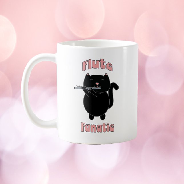 Flute Fanatic Black Cat Funny Kaffemugg (Skapare uppladdad)