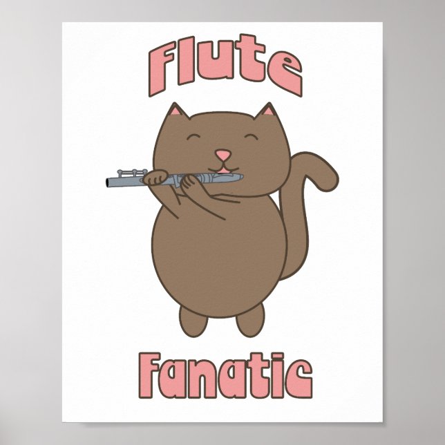 Flute Fanatic Cat Cute Poster (Framsidan)