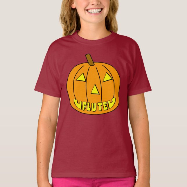 Flute Halloween Pumpkin T Shirt (Framsida)