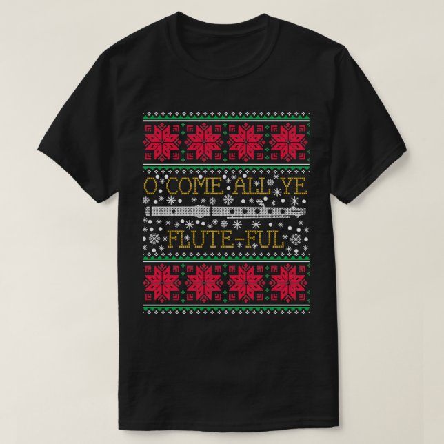 Flute Marching Band Ugly jul Sweater Gift T Shirt (Design framsida)