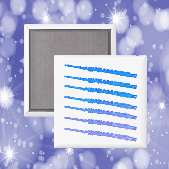 Flute Mönster Blue Ombre Magnet (A magnet with a pattern of flutes done in a blue ombre)