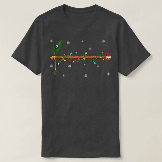 Flute Music Älskare Julafton Ljus Santa Flute Chri T Shirt (Design framsida)