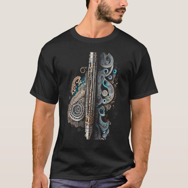 Flute music instrument Graphic steampunk T Shirt (Framsida)