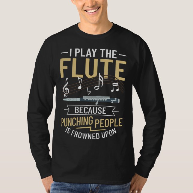 Flute Music Instrument Notes Flutist Player Beginn T Shirt (Framsida)