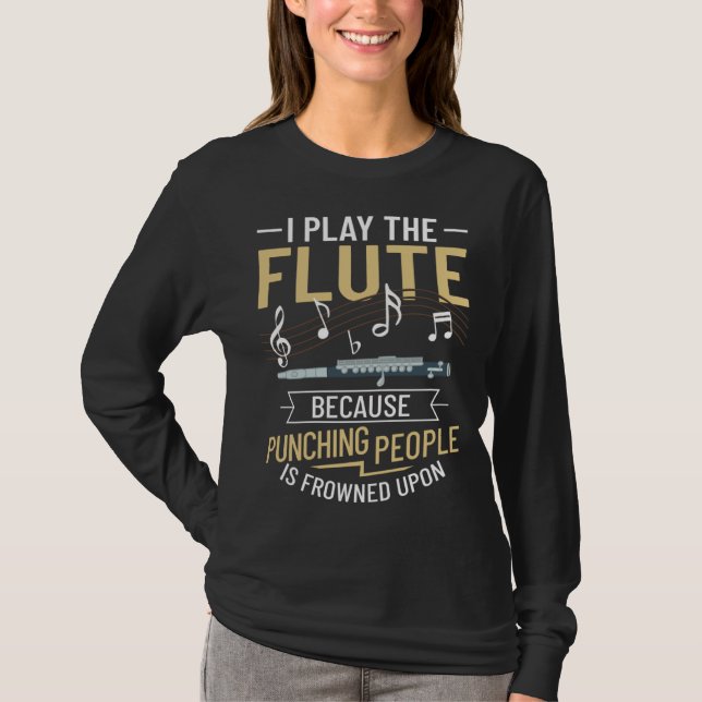 Flute Music Instrument Notes Flutist Player Beginn T Shirt (Framsida)