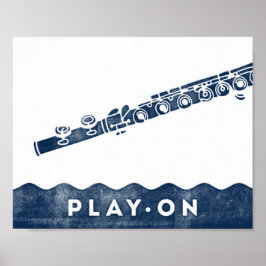 Flute Music Poster Blue White Play på Art Print