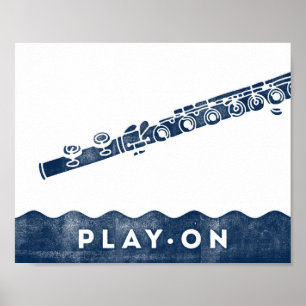 Flute Music Poster Blue White Play på Art Print