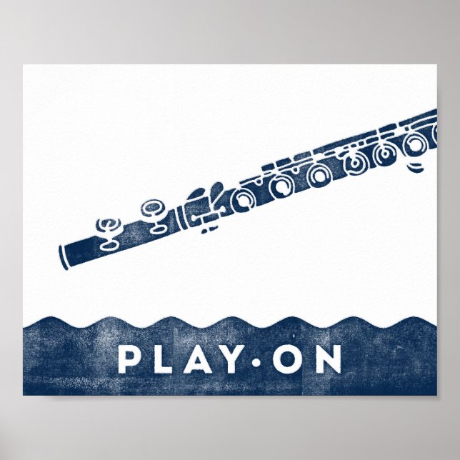 Flute Music Poster Blue White Play på Art Print (Framsidan)