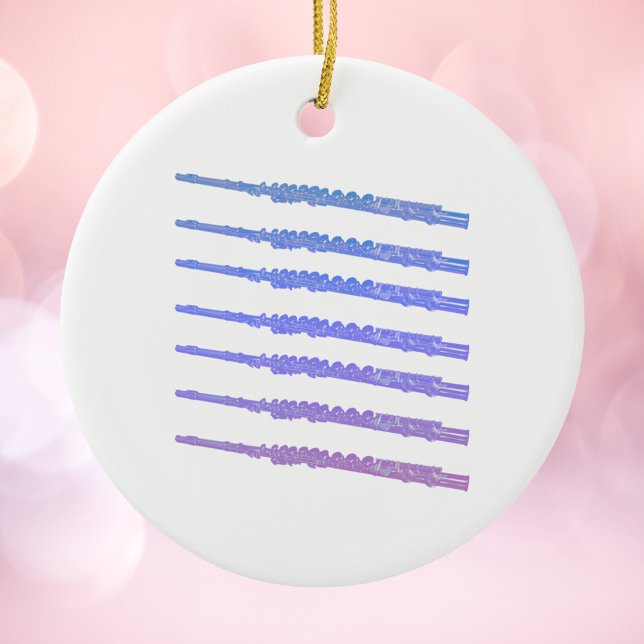 Flute Music Rosa Blue Lila Julgransprydnad Keramik (An ornament with a picture of flutes in blue, pink and purple.)