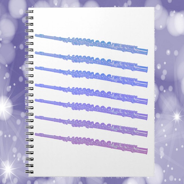 Flute Music Rosa Lila Blue Anteckningsbok (A notebook with pink, blue and purple flutes.)