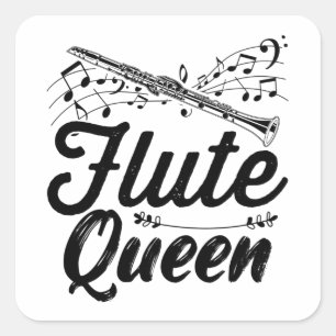 Flute Musical Instrument Flutist Gift Idea Fyrkantigt Klistermärke