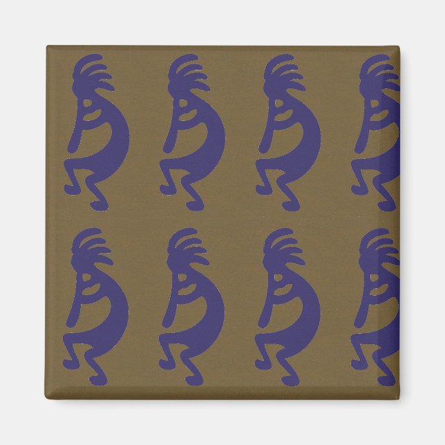 Flute Spela Kokopelli Figur - blått på Grönt Magnet (Framsidan)