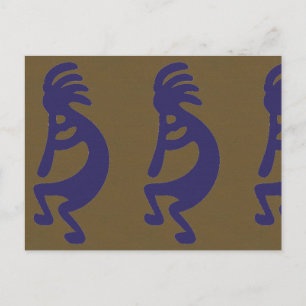 Flute Spela Kokopelli Figur - blått på Grönt Vykort