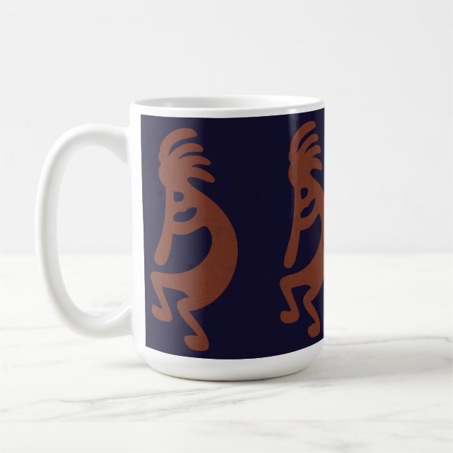 Flute Spela Kokopelli Figur - Blue on Rust Red Kaffemugg (Vänster)