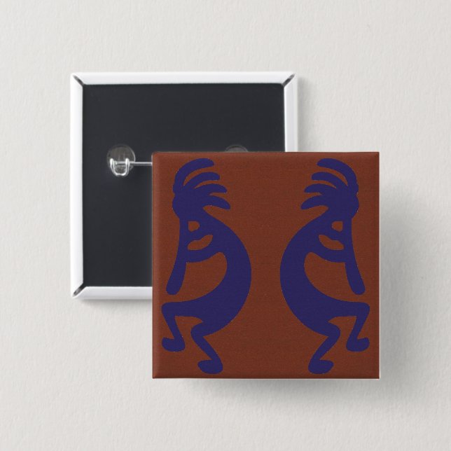 Flute Spela Kokopelli Figur - Blue on Rust Red Knapp (Framsida & baksida)