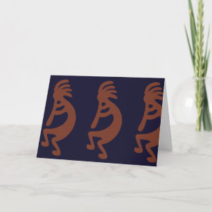 Flute Spela Kokopelli Figur - Blue on Rust Red Kort