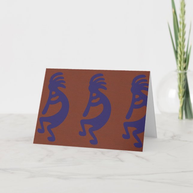 Flute Spela Kokopelli Figur - Blue on Rust Red Kort (Framsida)