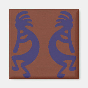 Flute Spela Kokopelli Figur - Blue on Rust Red Magnet