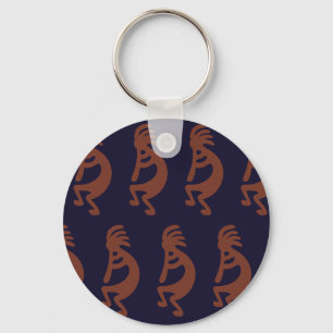 Flute Spela Kokopelli Figur - Blue on Rust Red Nyckelring