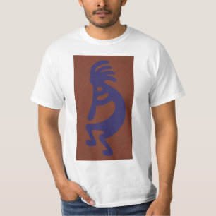 Flute Spela Kokopelli Figur - Blue on Rust Red T Shirt