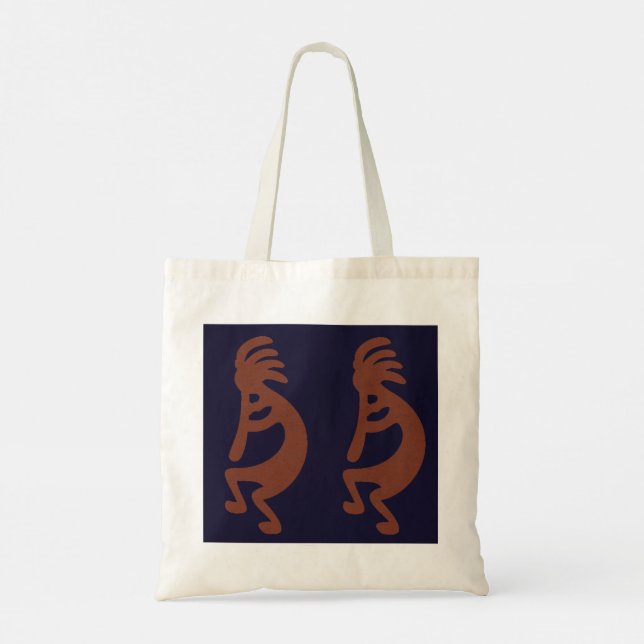 Flute Spela Kokopelli Figur - Blue on Rust Red Tygkasse (Baksida)