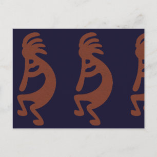 Flute Spela Kokopelli Figur - Blue on Rust Red Vykort