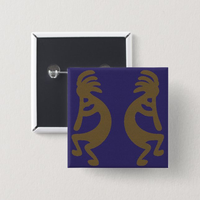 Flute Spela Kokopelli Figur - Grönt om Blue Knapp (Framsida & baksida)