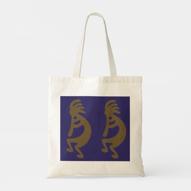 Flute Spela Kokopelli Figur - Grönt om Blue Tygkasse (Baksida)