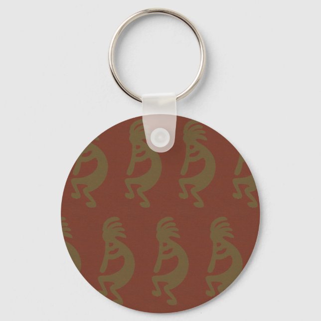 Flute Spela Kokopelli Figur, Grönt på Rust Red Nyckelring (Framsida)