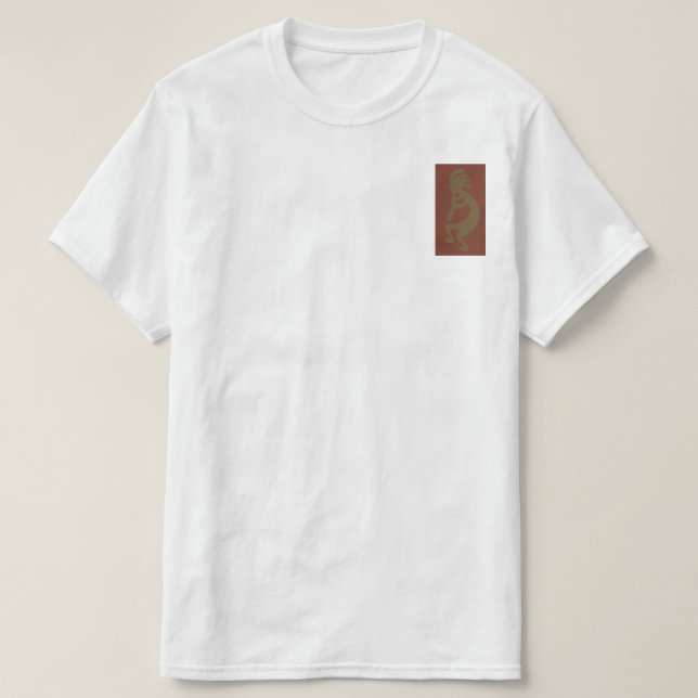 Flute Spela Kokopelli Figur, Grönt på Rust Red T Shirt (Design framsida)