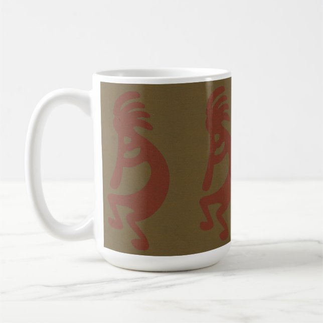 Flute Spela Kokopelli Figur - Röd på Grönten Kaffemugg (Vänster)