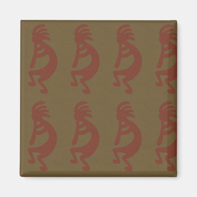 Flute Spela Kokopelli Figur - Röd på Grönten Magnet (Framsidan)