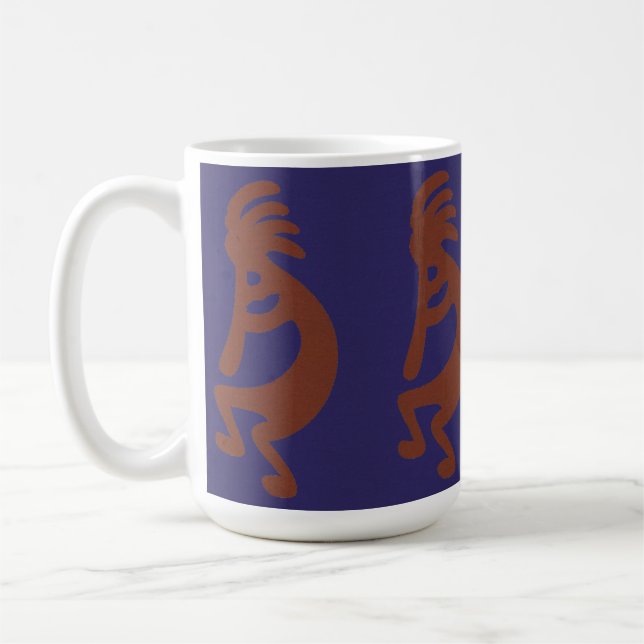 Flute Spela Kokopelli Figur - Rust Red on Blue Kaffemugg (Vänster)