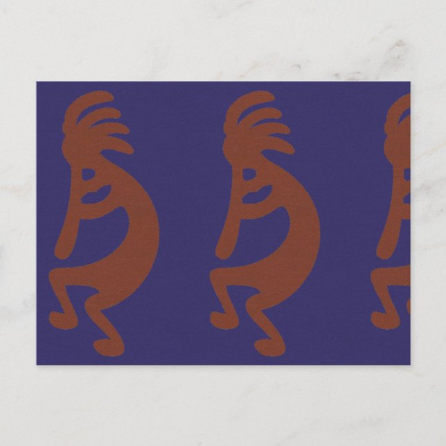 Flute Spela Kokopelli Figur - Rust Red on Blue Vykort (Framsida)