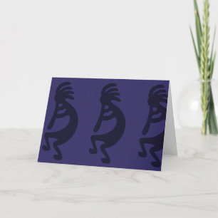 Flute Spela Kokopelli Figur - svart på blå Kort