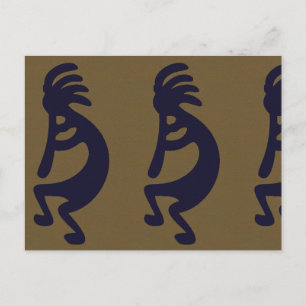 Flute Spela Kokopelli Figur - svart på Grönt Vykort