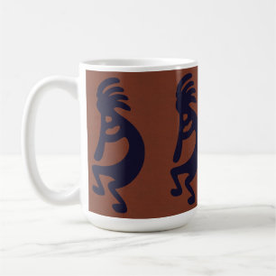 Flute Spela Kokopelli Figur, svart på rost Kaffemugg